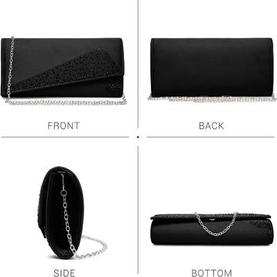 DASEIN মহিলাদের SATIN RHINESTONE Clutch সন্ধ্যার ব্যাগ স্পার্কল গ্লিটার চকচকে মানিব্যাগ পার্টি জন্য বিবাহের ককটেল প্রোম