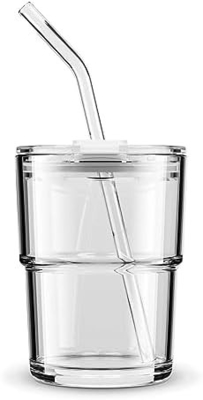 13oz/400ml টাম্বলার ওয়াটার গ্লাস, স্ট্রো এবং ঢাকনা সীলযুক্ত কাপ কফি, আইসড চা, পুরু দেয়াল নিরোধক গ্লাসের জন্য বহন করুন