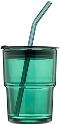 13oz/400ml টাম্বলার ওয়াটার গ্লাস, স্ট্রো এবং ঢাকনা সীলযুক্ত কাপ কফি, আইসড চা, পুরু দেয়াল নিরোধক গ্লাসের জন্য বহন করুন