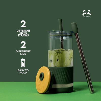 গ্লাস কাপ সঙ্গে ক্যাপ এবং স্ট্র -20 Fl Oz- নিখুঁত আকার আইসড কফি কাপ - স্মিথি কাপ সঙ্গে বাঁশ