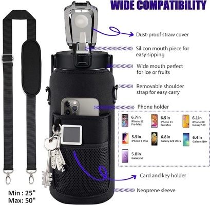 আধা গ্যালন জল বোতল হাতা সঙ্গে 64oz 2L অনুপ্রেরণামূলক জল বোতল খড় এবং সময় স্ট্যাম্প সঙ্গে,