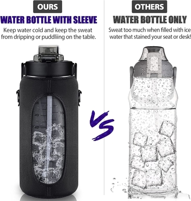 আধা গ্যালন জল বোতল হাতা সঙ্গে 64oz 2L অনুপ্রেরণামূলক জল বোতল খড় এবং সময় স্ট্যাম্প সঙ্গে,