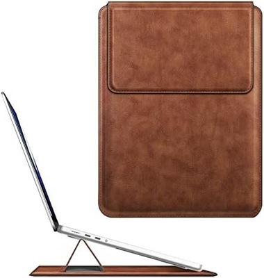 ল্যাপটপ কেস MacBook Air 13.6M3 M2 A3113 A2681/MacBook Pro 14 A2992-PU স্ট্যান্ড ফাংশন সহ চামড়া পাতলা ব্যাগ কভার, বাদামী