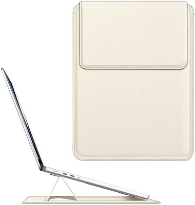 ল্যাপটপ কেস MacBook Air 13.6M3 M2 A3113 A2681/MacBook Pro 14 A2992-PU স্ট্যান্ড ফাংশন সহ চামড়া পাতলা ব্যাগ কভার, বাদামী