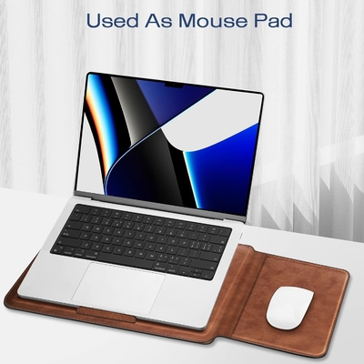 ল্যাপটপ কেস MacBook Air 13.6M3 M2 A3113 A2681/MacBook Pro 14 A2992-PU স্ট্যান্ড ফাংশন সহ চামড়া পাতলা ব্যাগ কভার, বাদামী