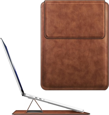 ল্যাপটপ কেস MacBook Air 13.6M3 M2 A3113 A2681/MacBook Pro 14 A2992-PU স্ট্যান্ড ফাংশন সহ চামড়া পাতলা ব্যাগ কভার, বাদামী
