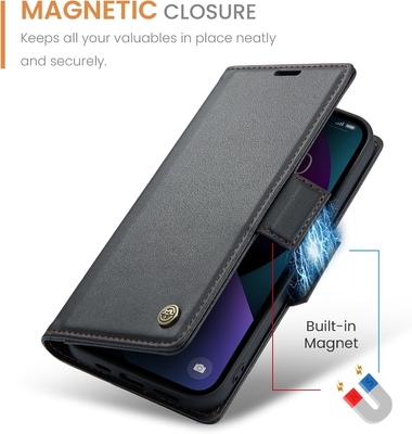 QLTYPRI Wallet Cover for iPhone 13/14, [RFID-blocking] ক্রেডিট কার্ড স্লট হোল্ডার ফোন কেসের শক-প্রতিরোধী সুরক্ষার জন্য