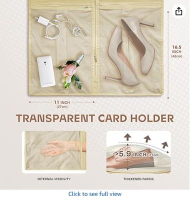 43" Travel Garment Bag with Accessories Zipper Pocket, Heavy Duty Suit Bag for Suits, Tuxedos, Dresses, Coats, Beige, 1 pack