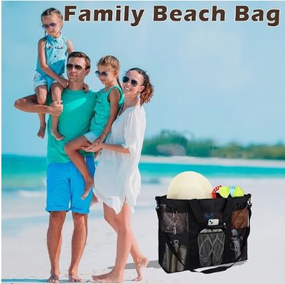 Wire Mesh Beach Bag, Large Beach Tote Bag, With Zipped Pockets, Suitable For Family Pool Bags, Essential For Toys And Vacations