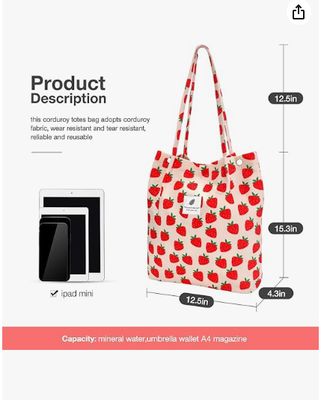 মহিলা এবং মেয়েদের জন্য টোট ব্যাগ, বৃহৎ ধারণক্ষমতা সম্পন্ন কর্ডরয় পুনরায় ব্যবহারযোগ্য মুদি শপিং ব্যাগ, ভিতরের অংশ সহ