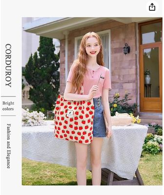 মহিলা এবং মেয়েদের জন্য টোট ব্যাগ, বৃহৎ ধারণক্ষমতা সম্পন্ন কর্ডরয় পুনরায় ব্যবহারযোগ্য মুদি শপিং ব্যাগ, ভিতরের অংশ সহ