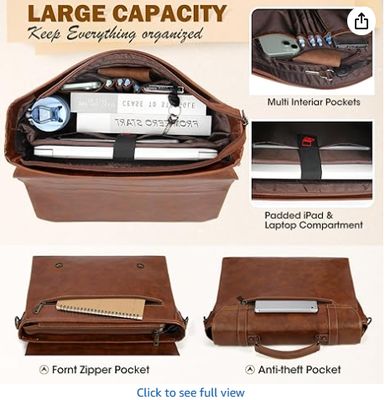RAINSMORE Mens মেসেঞ্জার ব্যাগ 17 ইঞ্চি জলরোধী মদ চামড়া ল্যাপটপ স্যুটকেস বড় ল্যাপটপ ব্যাগ স্যাচেল ব্যাগ কম্পিউটার কাঁধ ব্যাগ অফিস জন্য ব্যবসা ভ্রমণ কলেজ
