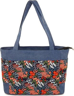 Embroidered Large Canvas Tote Bag for Women with Zipper Handmade Vintage Handbag Shoulder Bag
