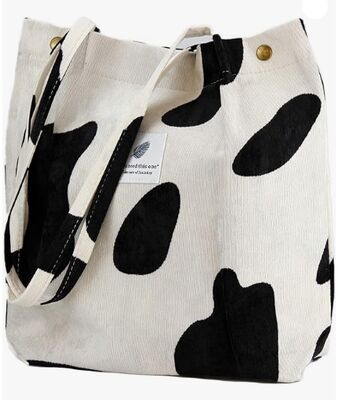 কর্ডুরয় টোট ব্যাগ মহিলাদের জন্য মিষ্টি টোট ব্যাগ কাজের জন্য অভ্যন্তরীণ পকেট সহ কাঁধের ব্যাগ সৈকত ভ্রমণ এবং কেনাকাটা গ্রোসারি