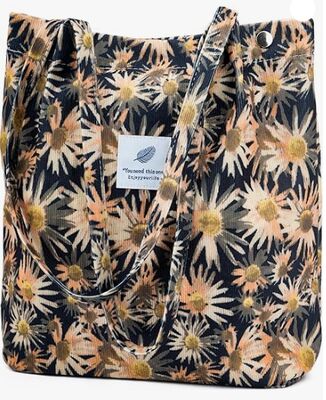 কর্ডুরয় টোট ব্যাগ মহিলাদের জন্য মিষ্টি টোট ব্যাগ কাজের জন্য অভ্যন্তরীণ পকেট সহ কাঁধের ব্যাগ সৈকত ভ্রমণ এবং কেনাকাটা গ্রোসারি