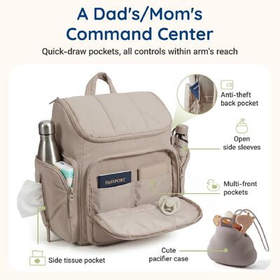 mommore Diaper Bag Backpack, Baby Bag, Diaper Backpack for Mom Dads, Coffee | Waterproof Changing Pad, Stroller Straps for Toddler, Insulated Pockets, Pacifier Case, Baby Essential