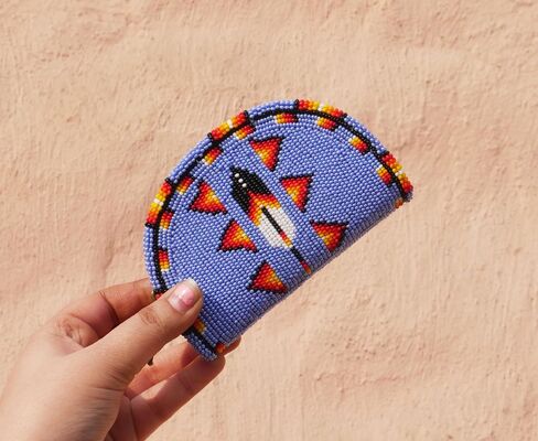 Handmade Coin Bag made of Cz Glass Seed Beads and leather designed to hold coins cosmetics and small essentials securely