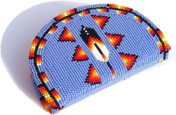 Handmade Coin Bag made of Cz Glass Seed Beads and leather designed to hold coins cosmetics and small essentials securely