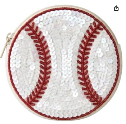 Beaded Coin Purse Change Zipper Pouch Wallet Softball | Handmade Beadwork, Compact Organizer, Cash Holder, Card Storage, Makeup Pouch, Giftable Accessory, Everyday Carry