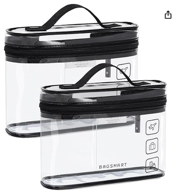 Toiletry Bag, 2 Pack Clear Makeup Cosmetic Bag Organizer, Quart Size Travel Bag for Toiletries, Carry-on Travel Accessories Essentials